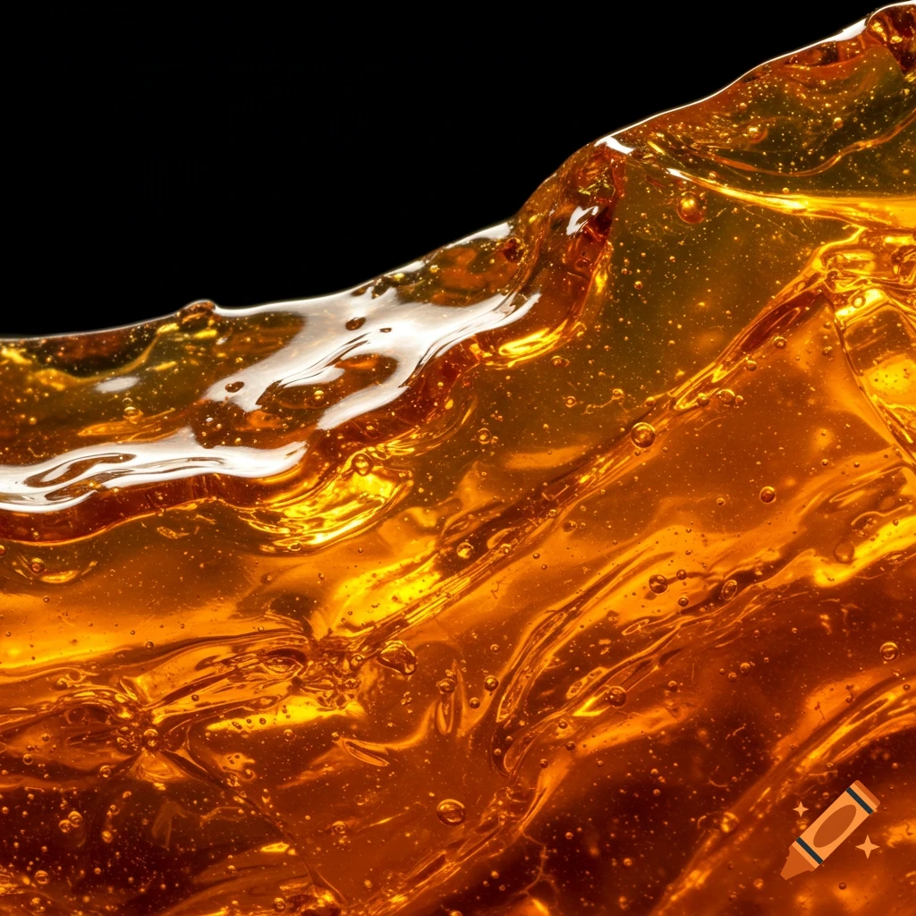 Close-up abstract of golden bubbly viscous substance