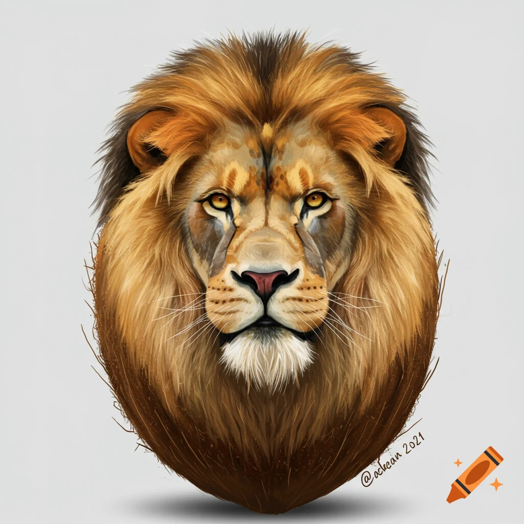 A majestic lion's head emerging from a round shape.