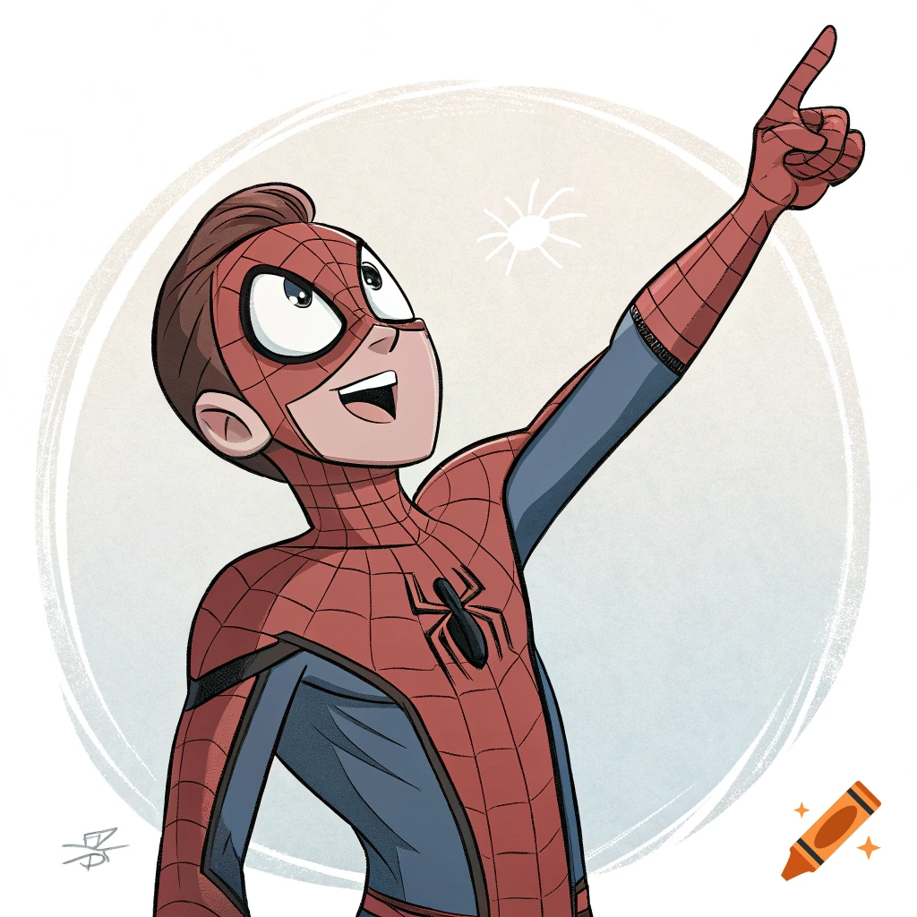 Cartoon Spider-Man pointing up