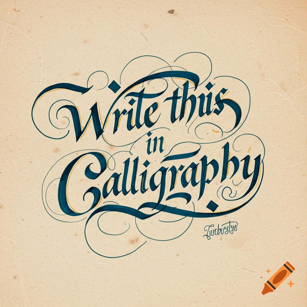 Blue calligraphy text on a textured background reading 'Write this in Calligraphy'.
