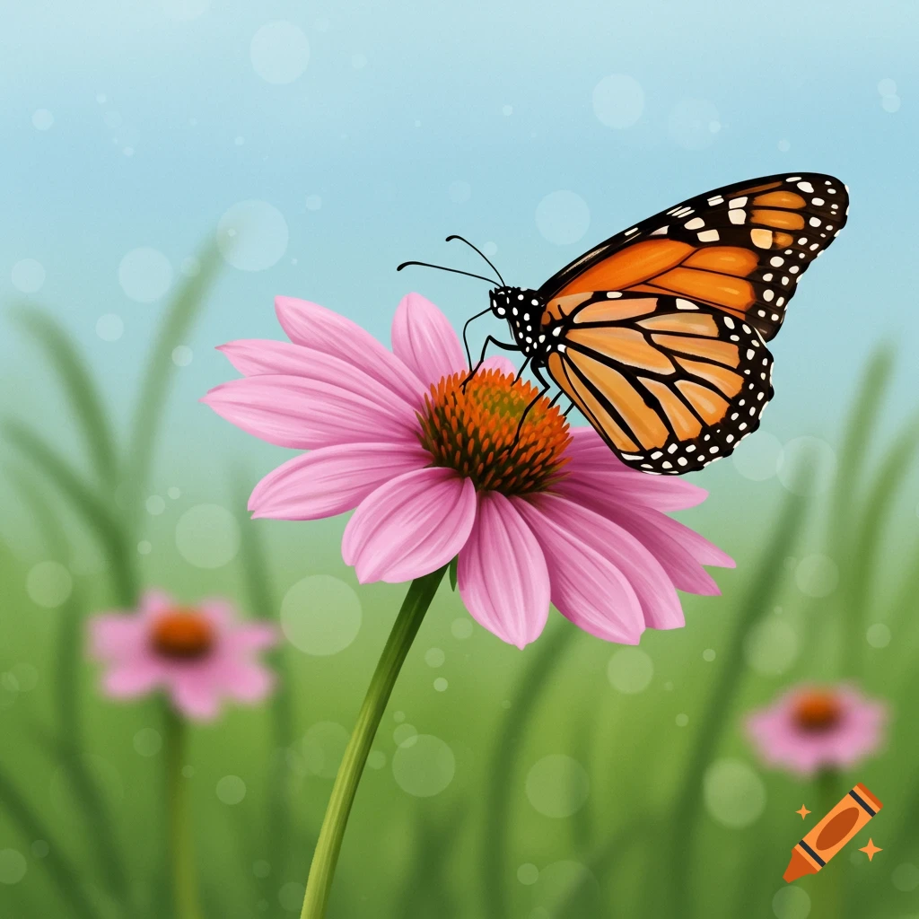A monarch butterfly rests on a pink coneflower.