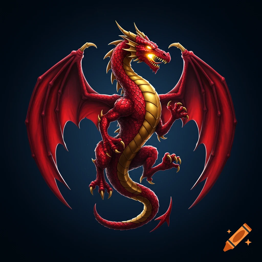Red and gold stylized dragon insignia on a dark background