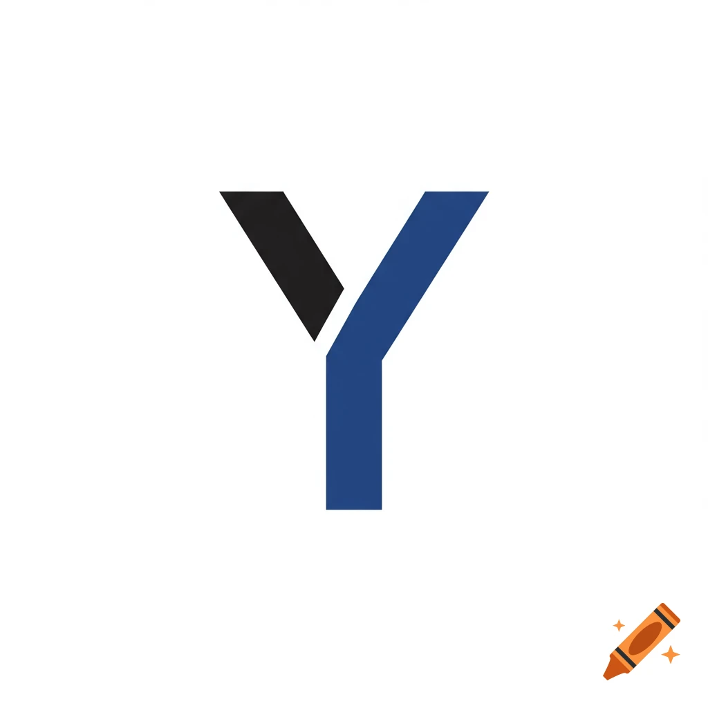 Stylized logo in the shape of the letter Y, colored black and blue on a white background.