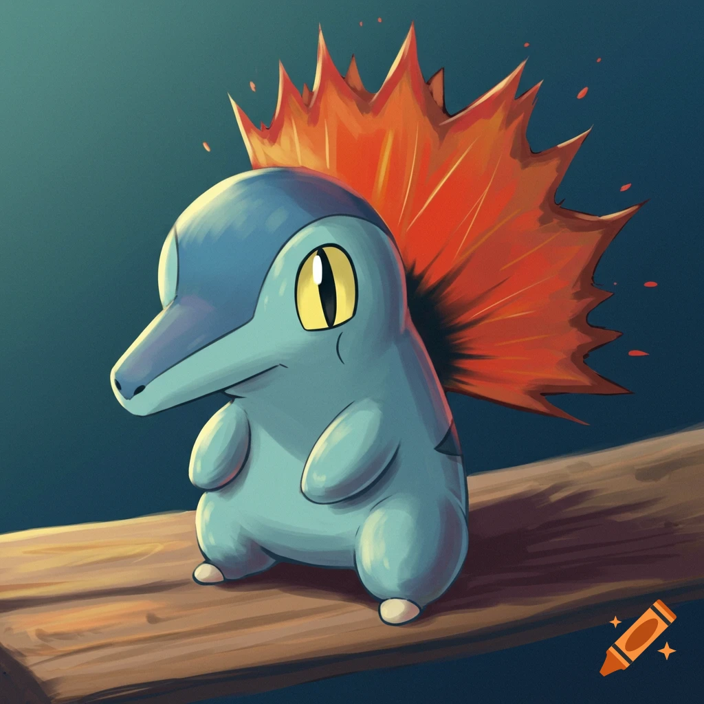 The Pokemon Cyndaquil sitting on a log.