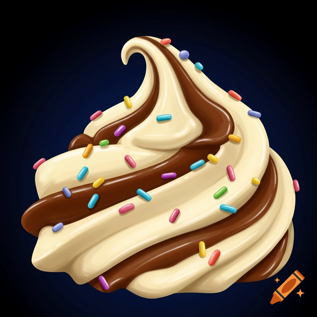 Vanilla and chocolate swirl ice cream with colorful sprinkles.