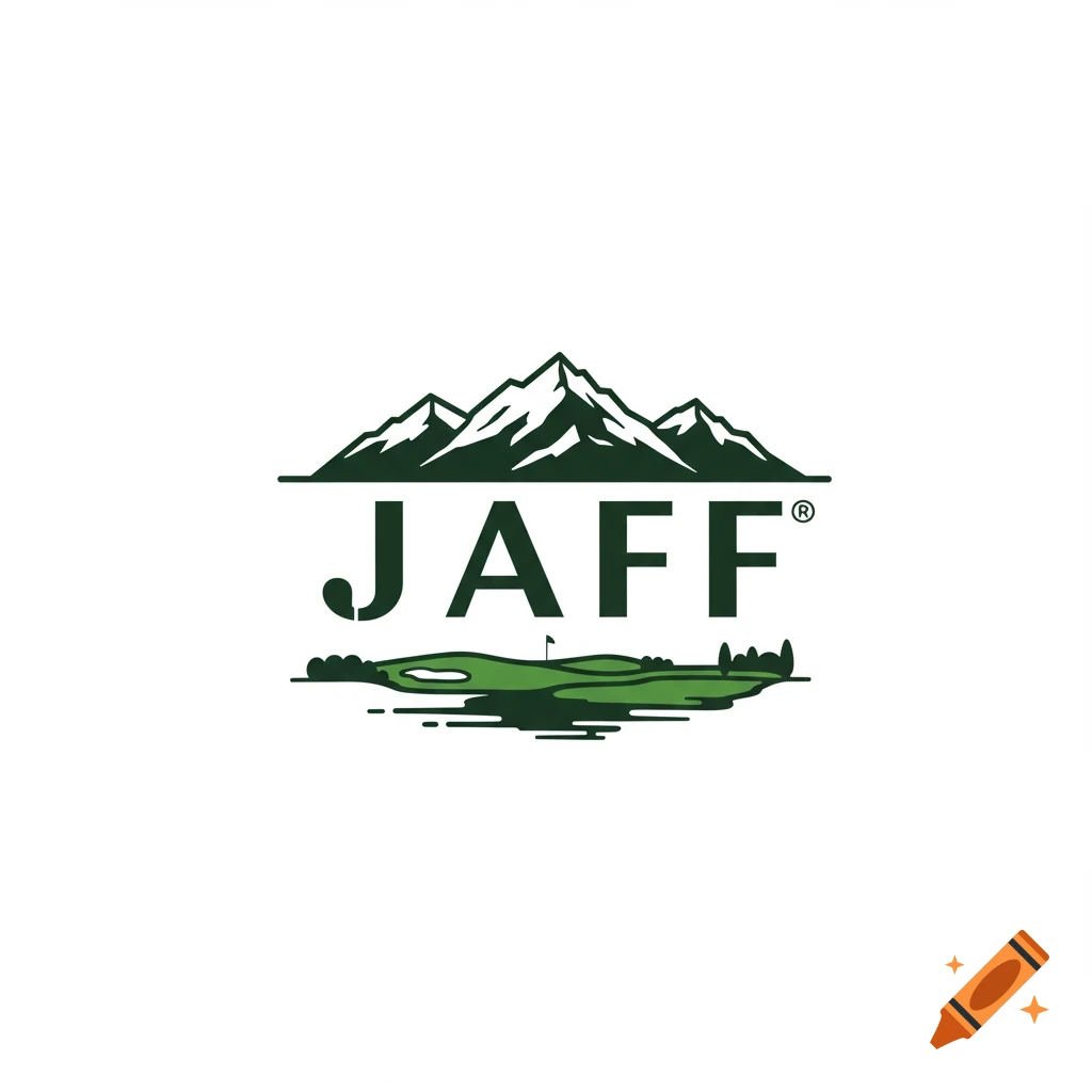 Logo for Jaff featuring mountains and a golf course