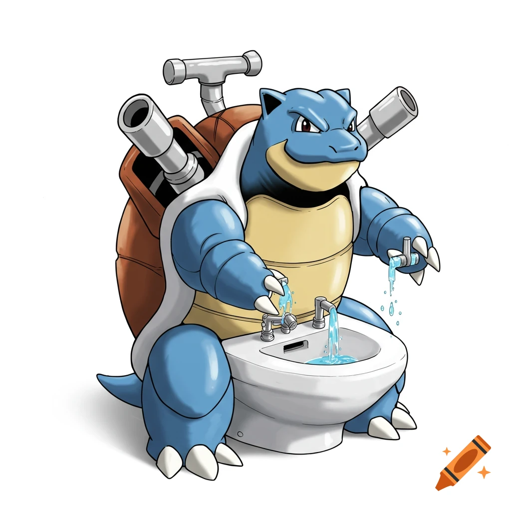 Image of Blastoise using a bidet