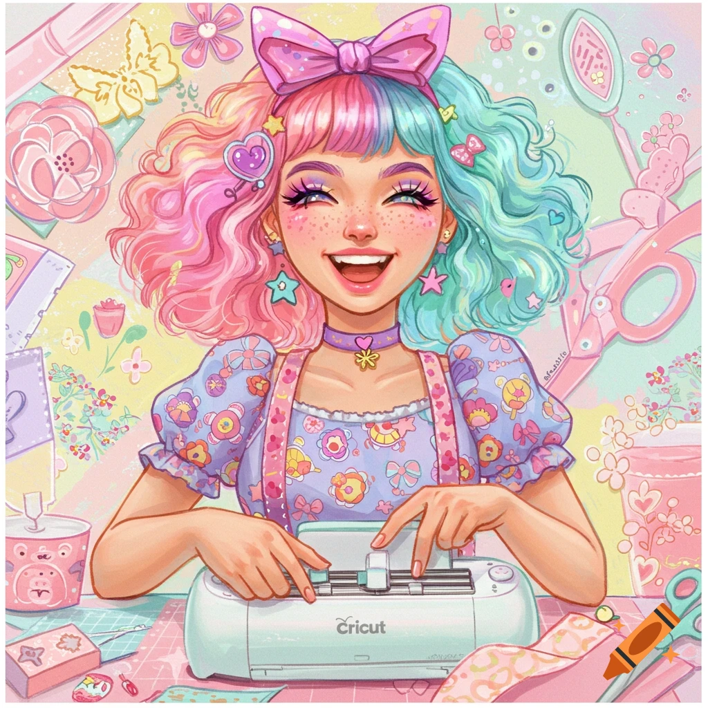 A girl crafting with a Cricut machine