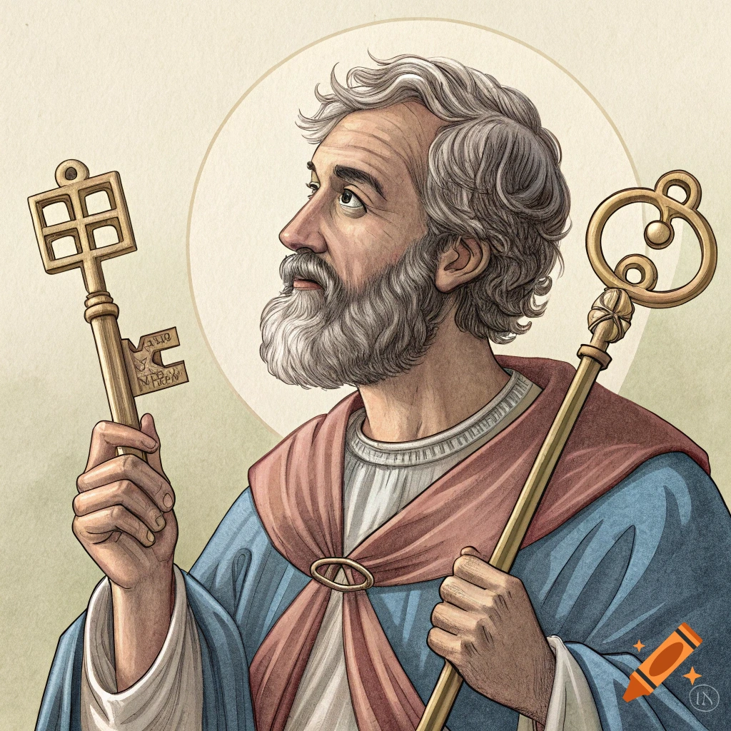 Catholic portrait of Saint Peter holding two keys