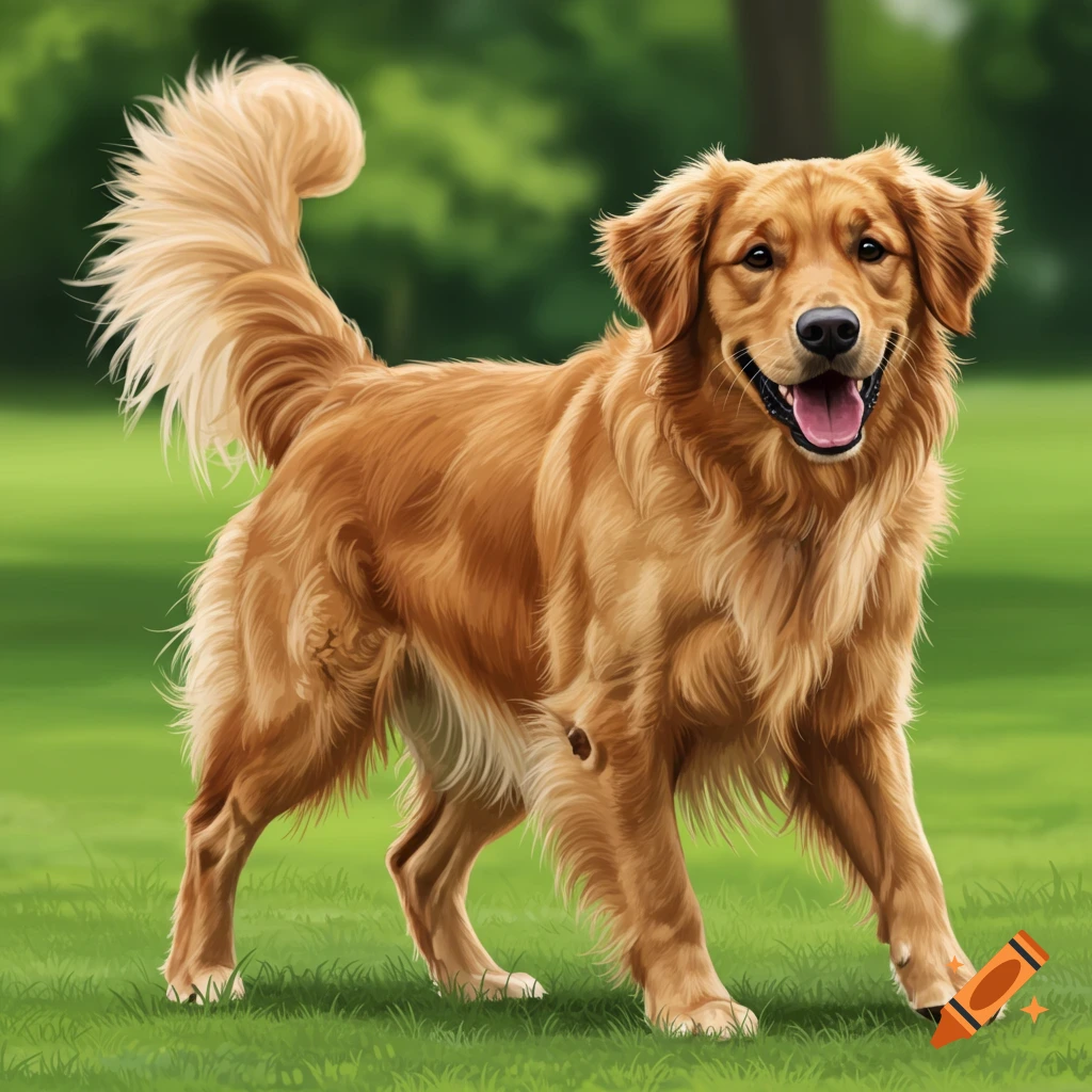 A Golden Retriever dog standing on grass.