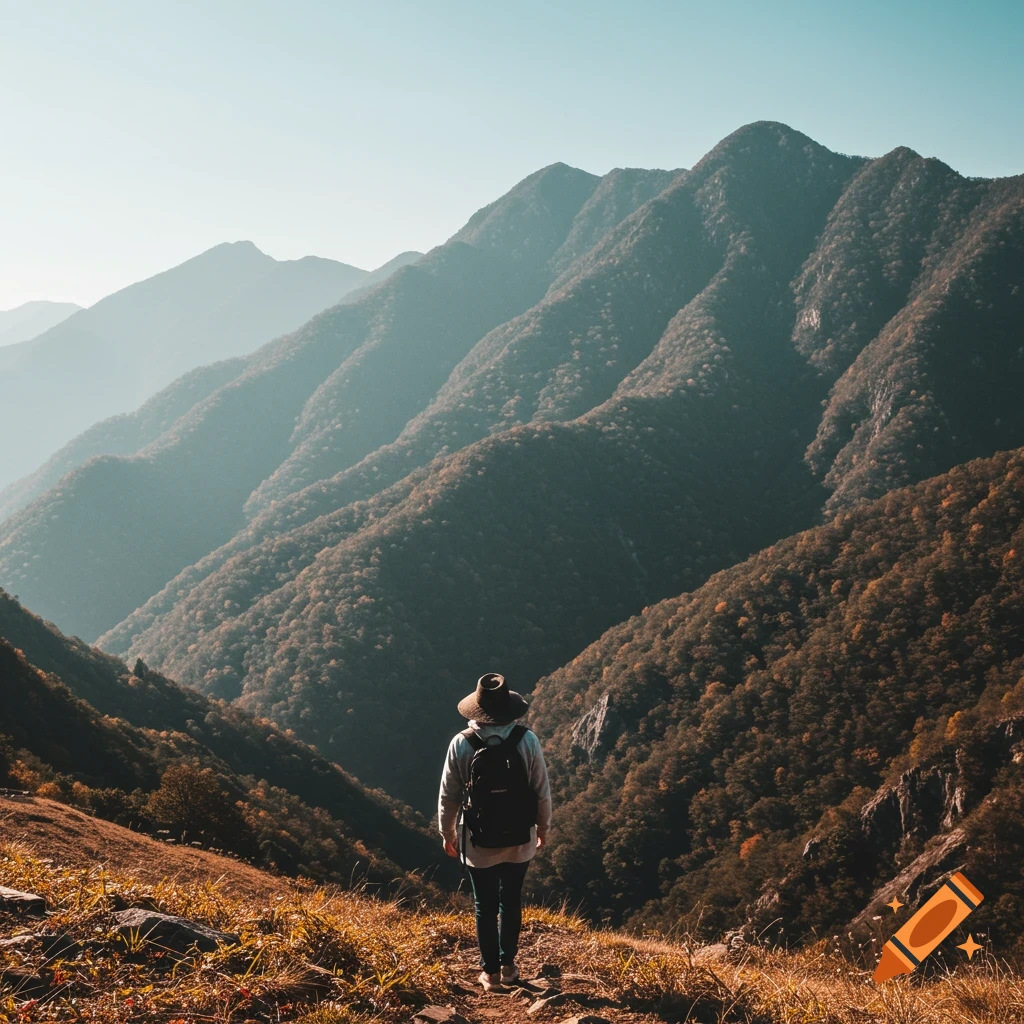 Person hiking in mountains