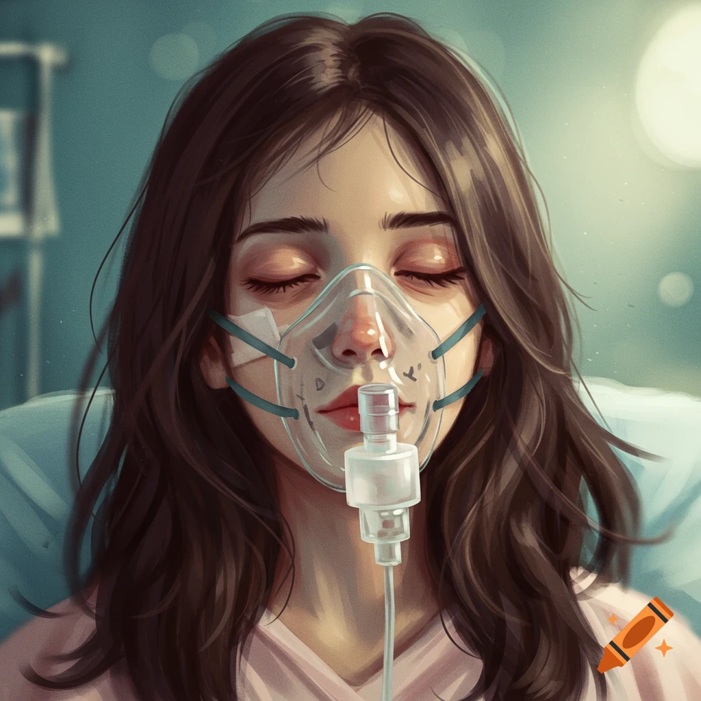 A girl wearing an oxygen mask