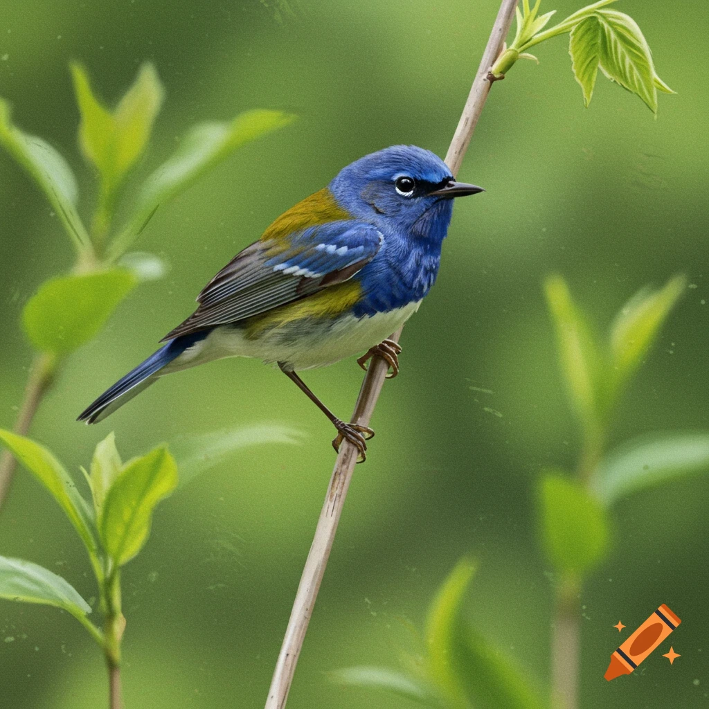 A blue, green, and white bird perched on a branch.