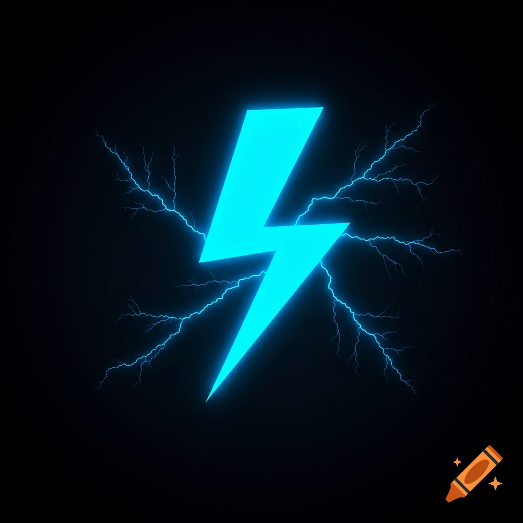 Bright blue lightning bolt symbol surrounded by electrical arcs on a dark background.