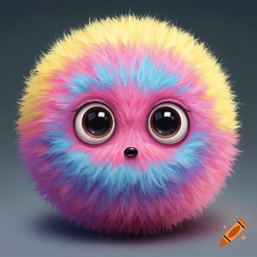 A cute, multicolor fluffy creature with large eyes