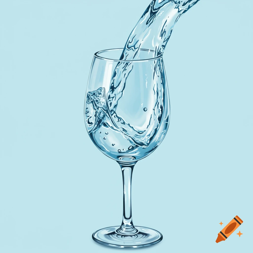 Water pouring into a wine glass