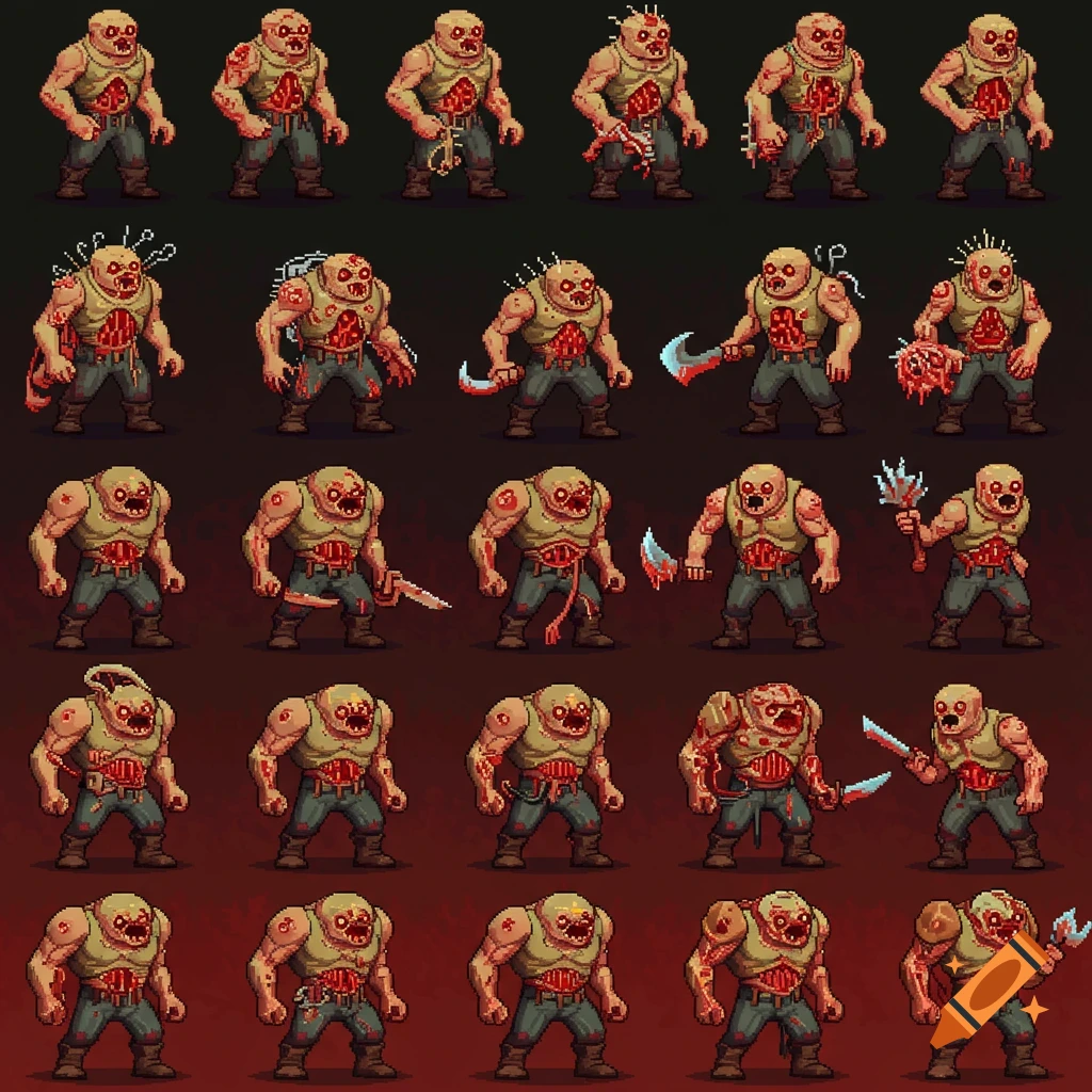 Pixel art sprites of zombie-like video game monsters.