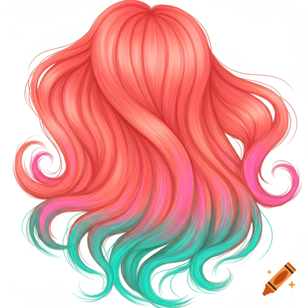Long coral hair with pink and teal tips