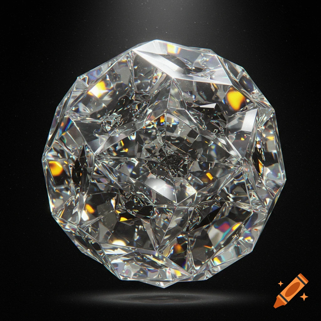 A digital rendering of a multifaceted crystal sphere