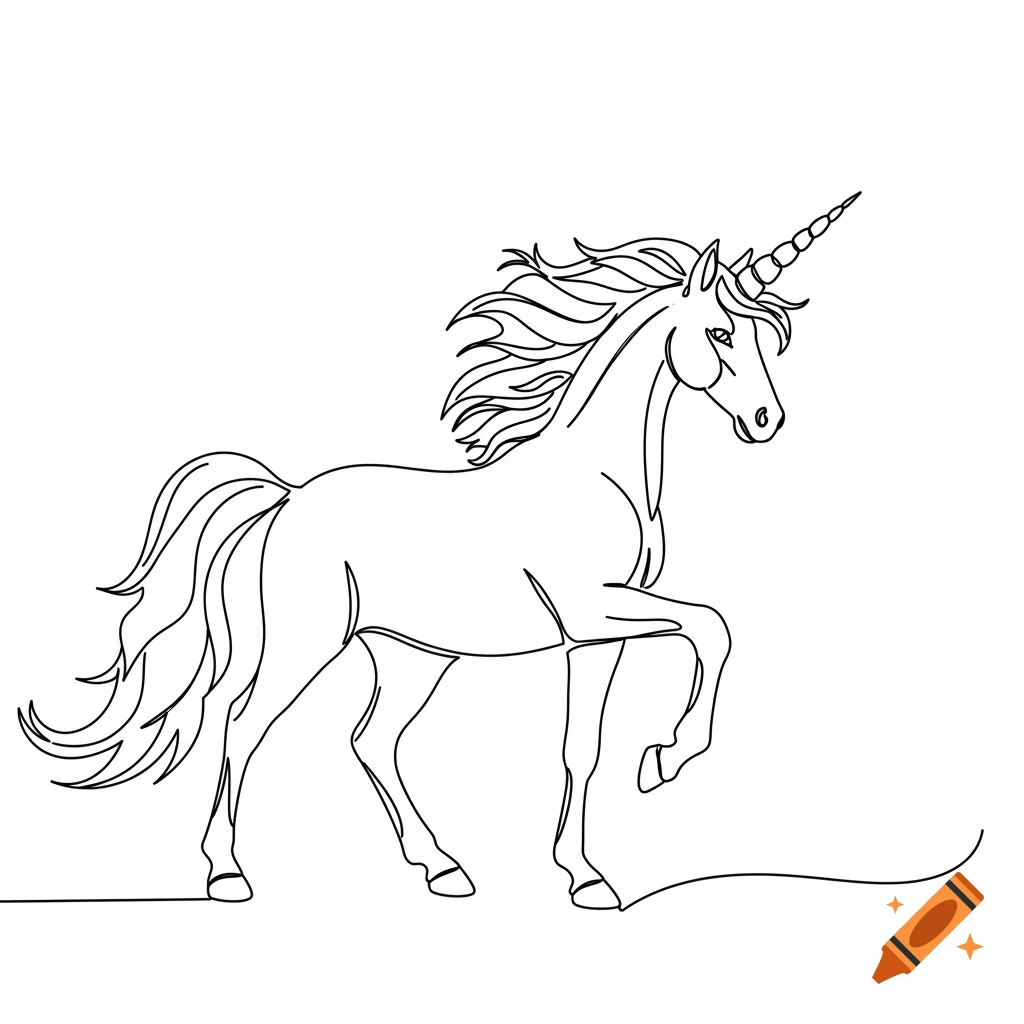 Line drawing of a majestic unicorn