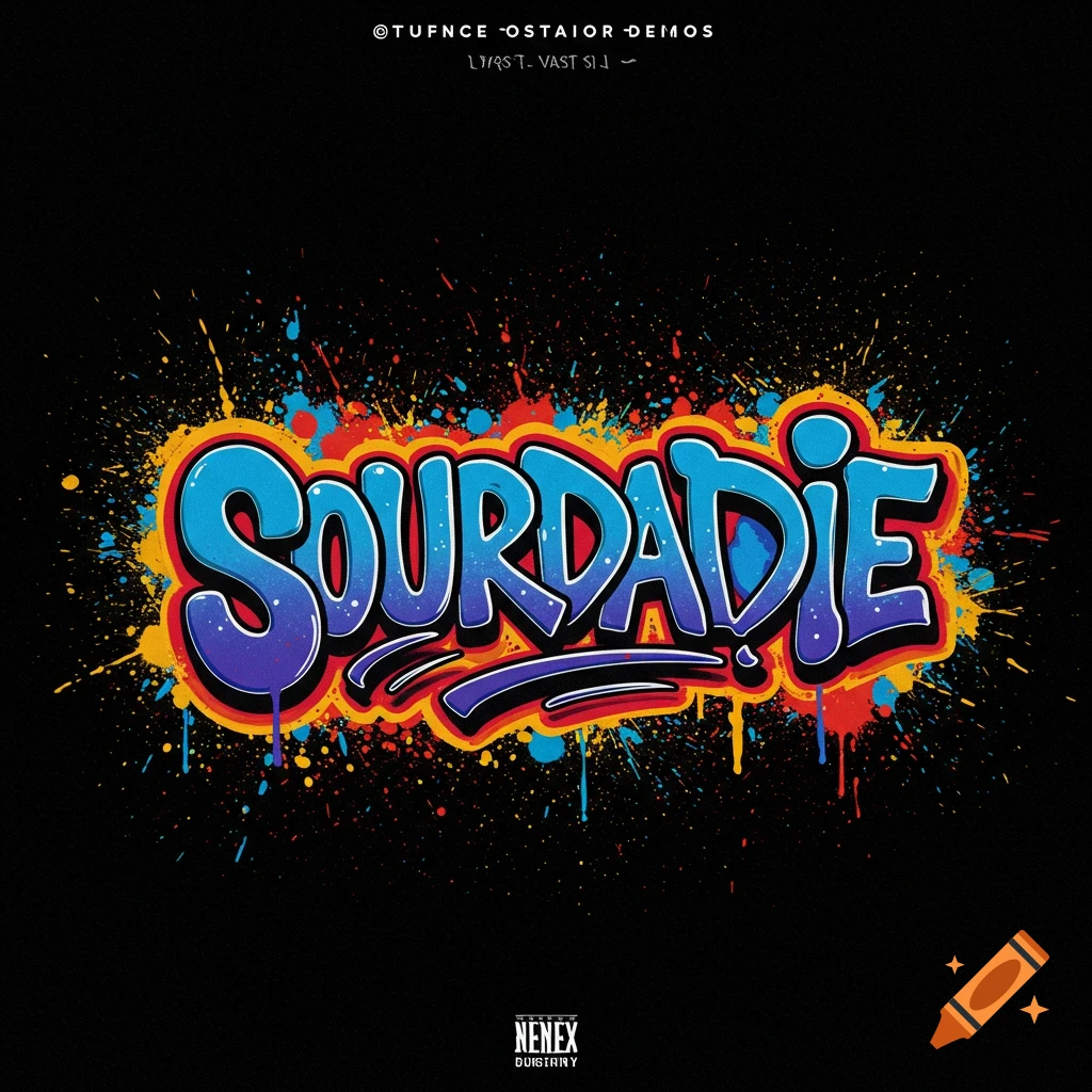 Graffiti-style logo with 'SOURDADDIE' text and colorful paint splatters on black.