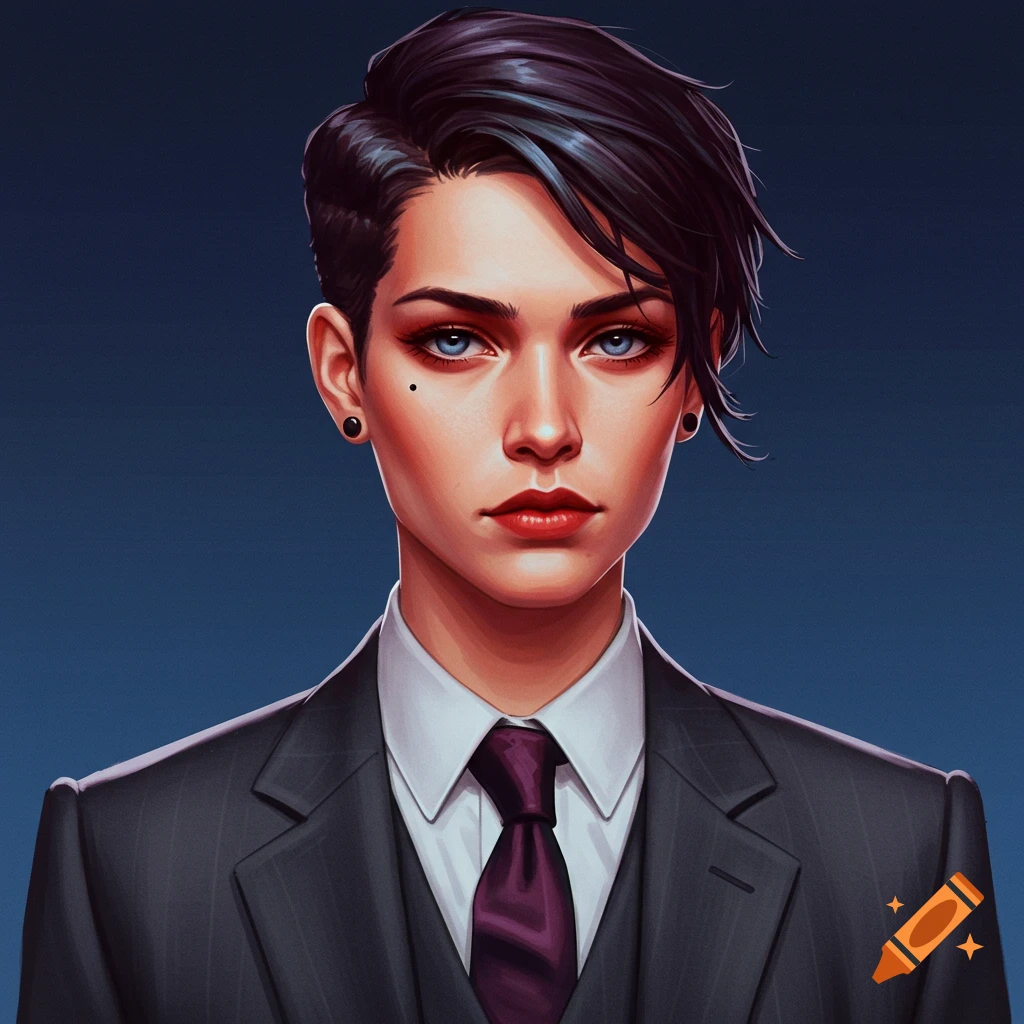 Portrait of a woman in a suit.