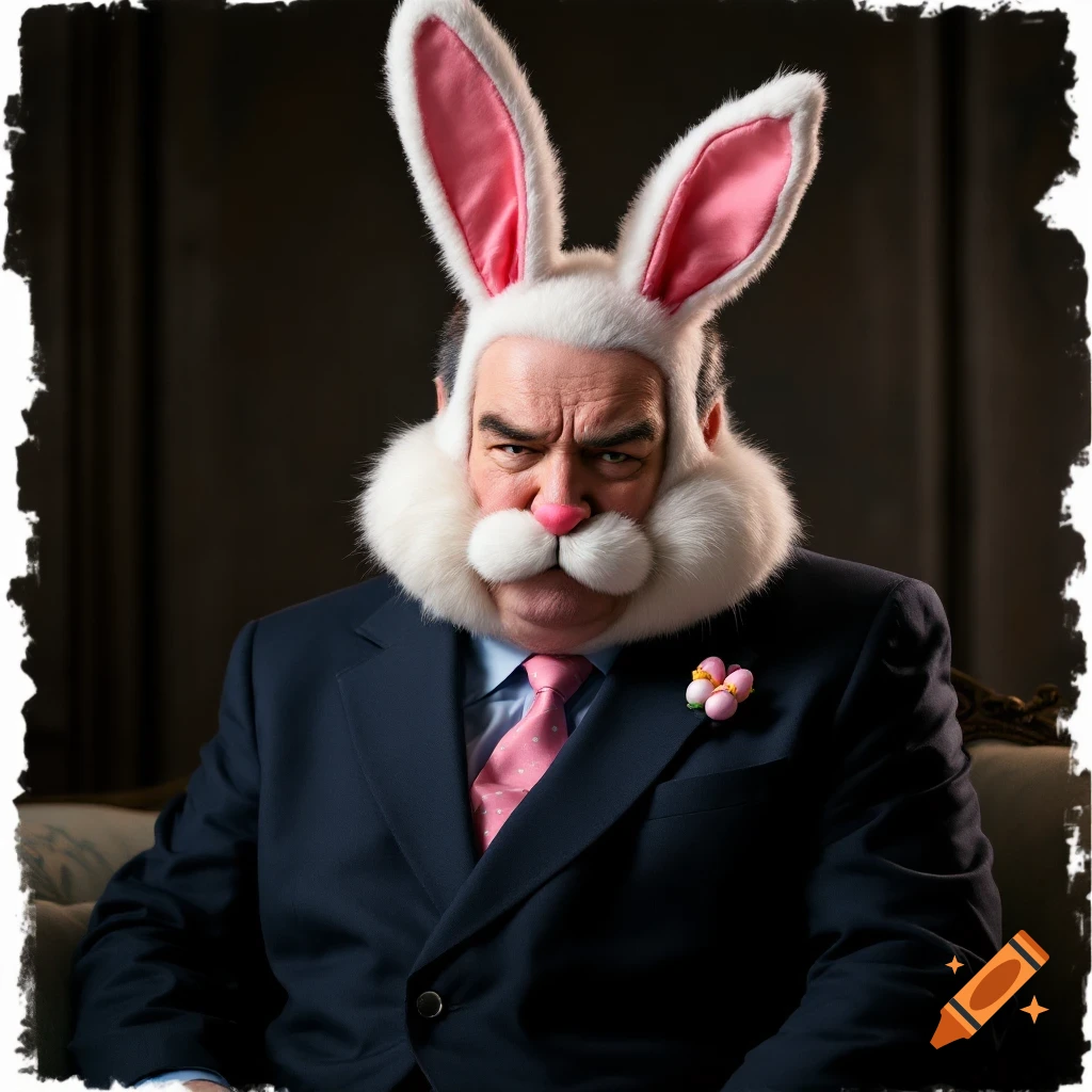 Portrait of a man in an Easter bunny suit looking serious