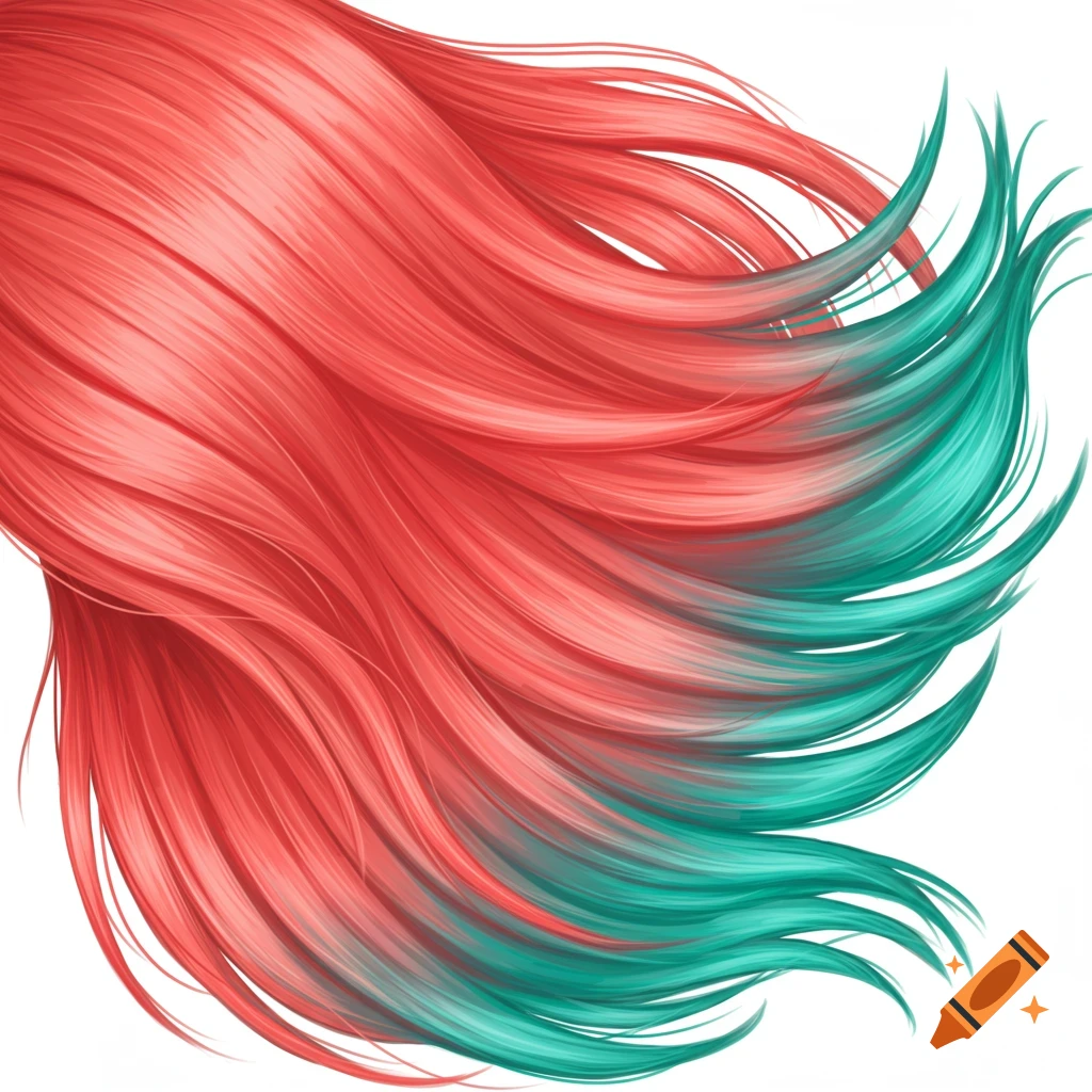 Digital illustration of flowing coral hair with teal ends.
