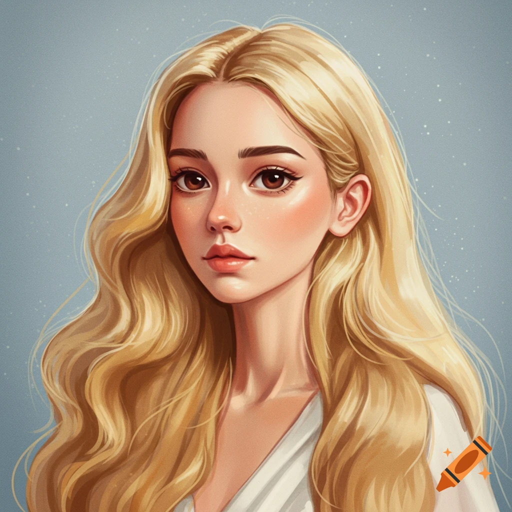 A young woman with long blonde hair and brown eyes.