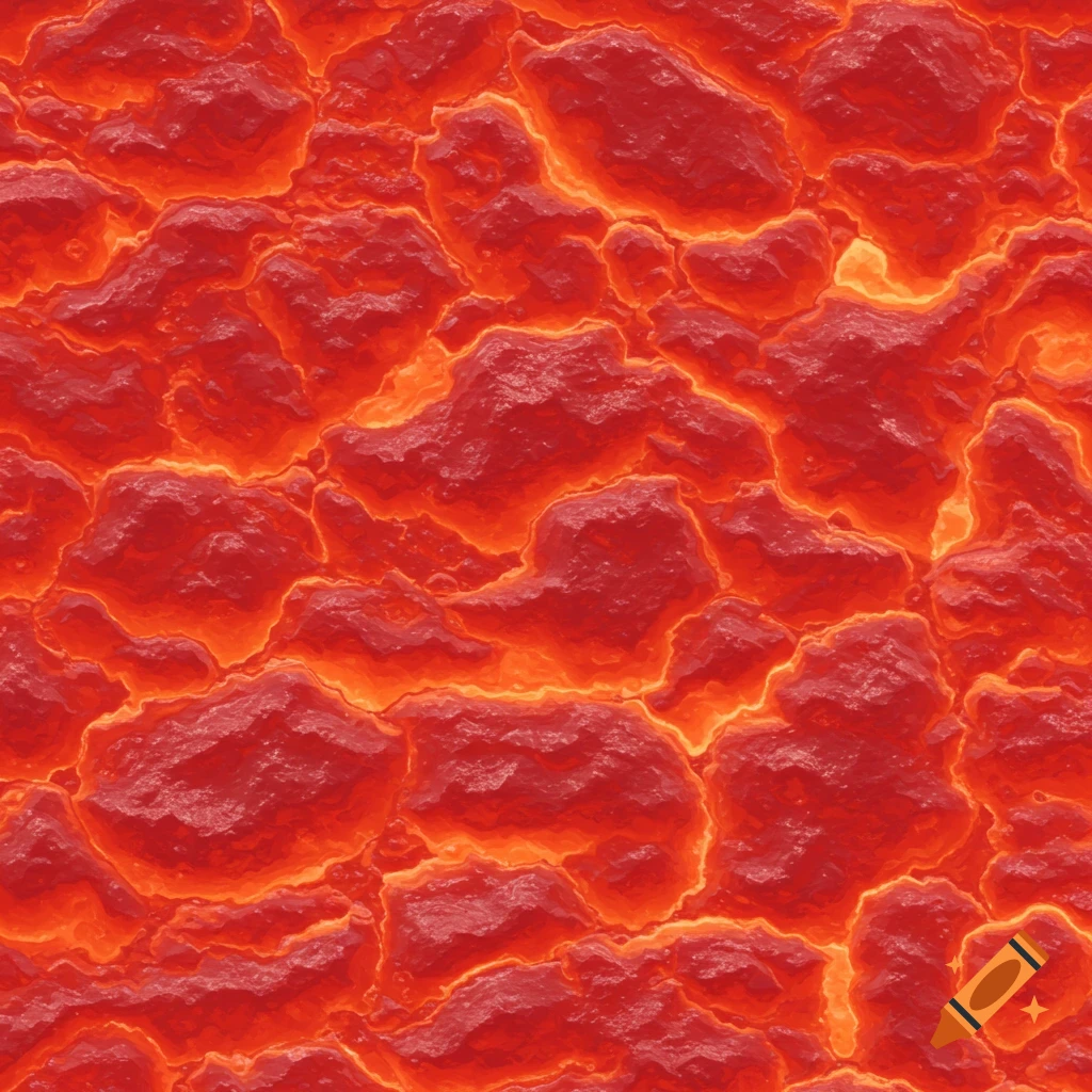 Seamless texture of red molten rock or metal with glowing orange cracks.