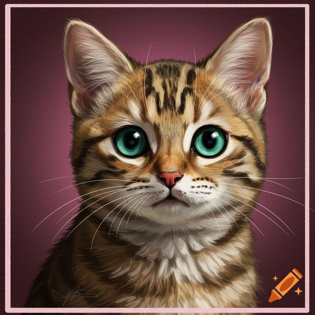 A cute tabby cat with large green eyes.