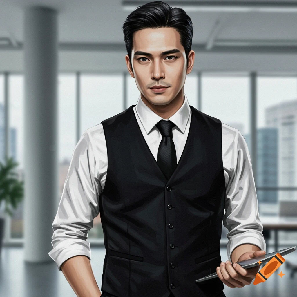 A businessman in a suit vest in an office.