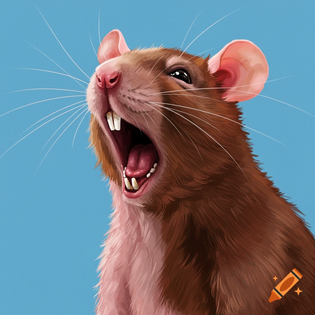 Close-up of a brown rat yawning