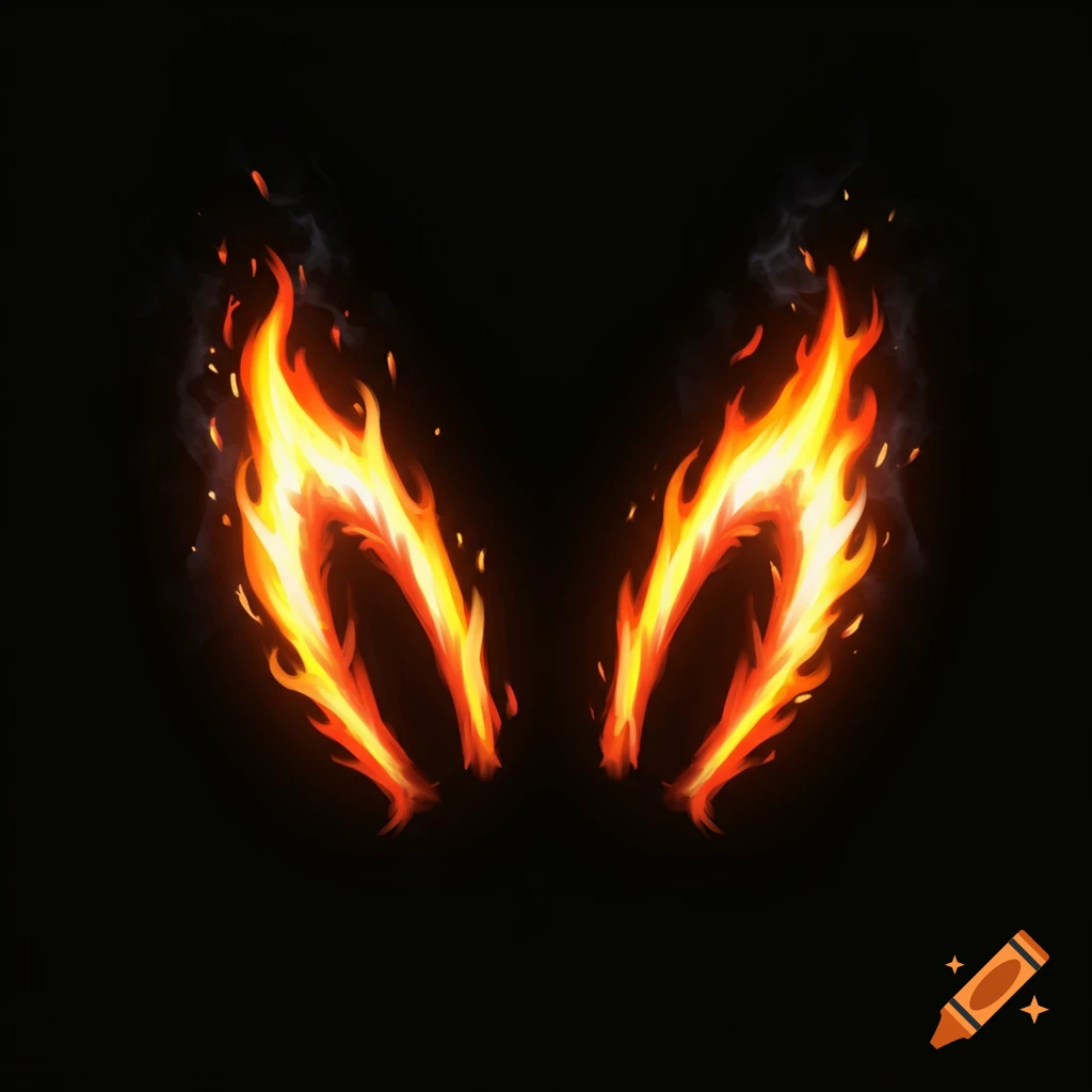 Fire shaped like bunny ears on a black background.