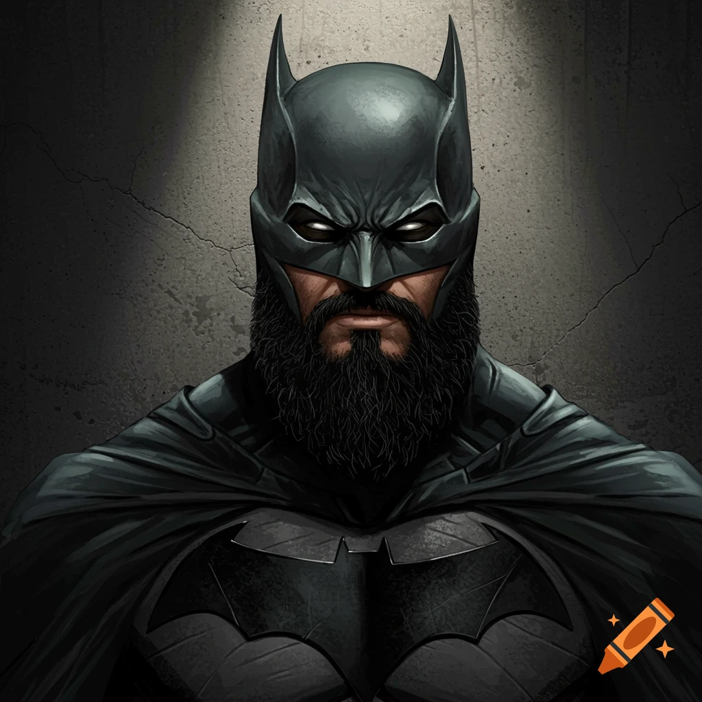 A bearded Batman in a dark setting