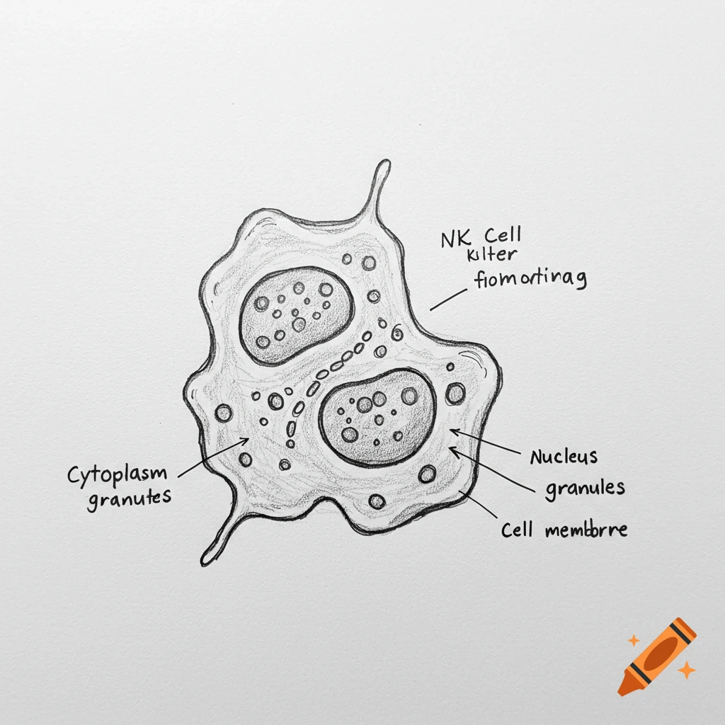 Pencil sketch diagram of a cell with labels.