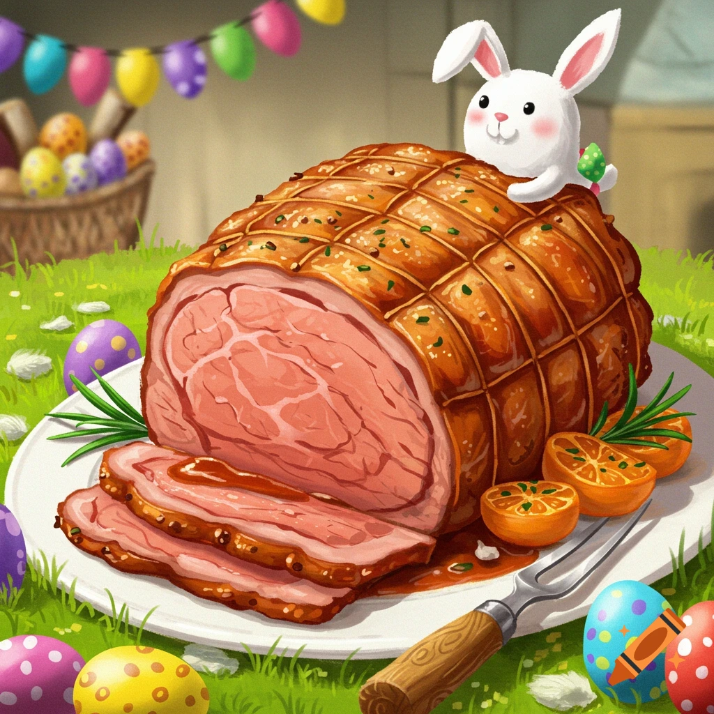 Easter roast with eggs and a bunny.