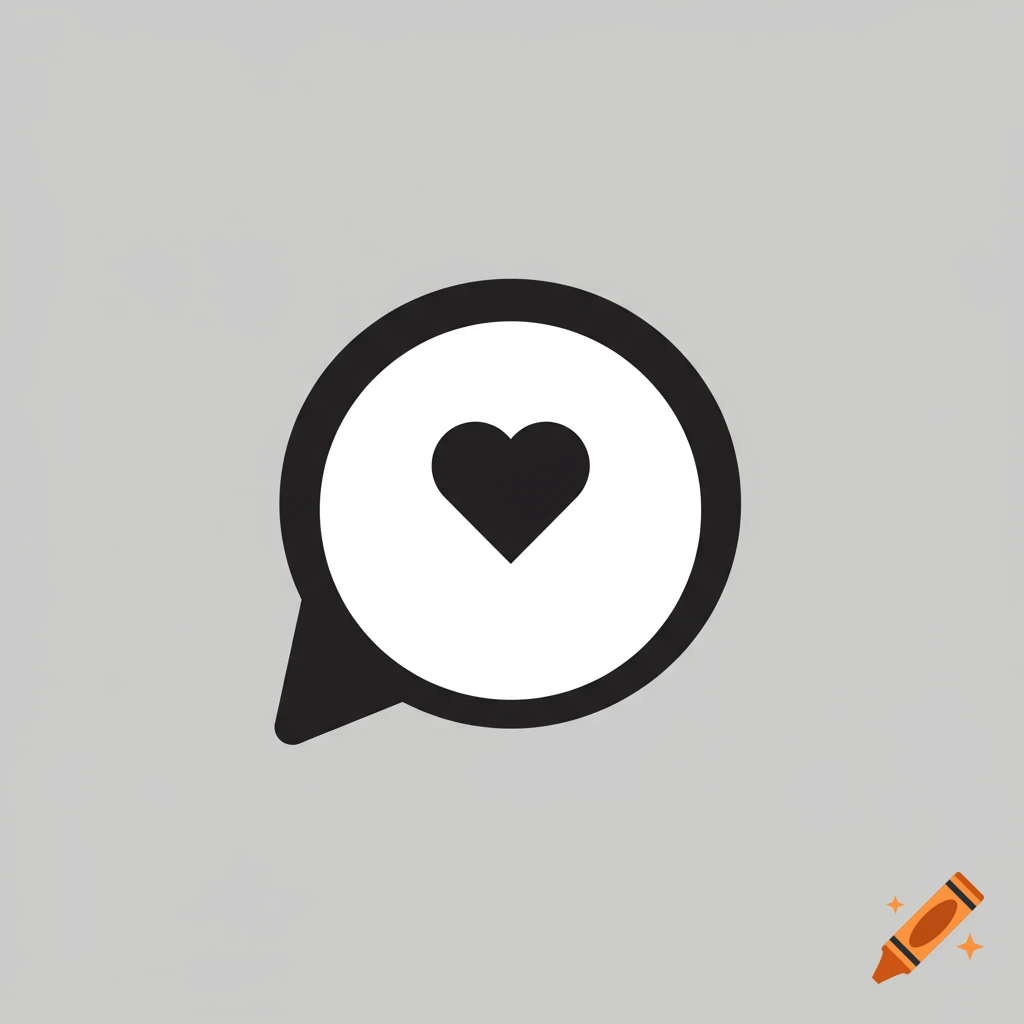 A black heart inside a white speech bubble icon.