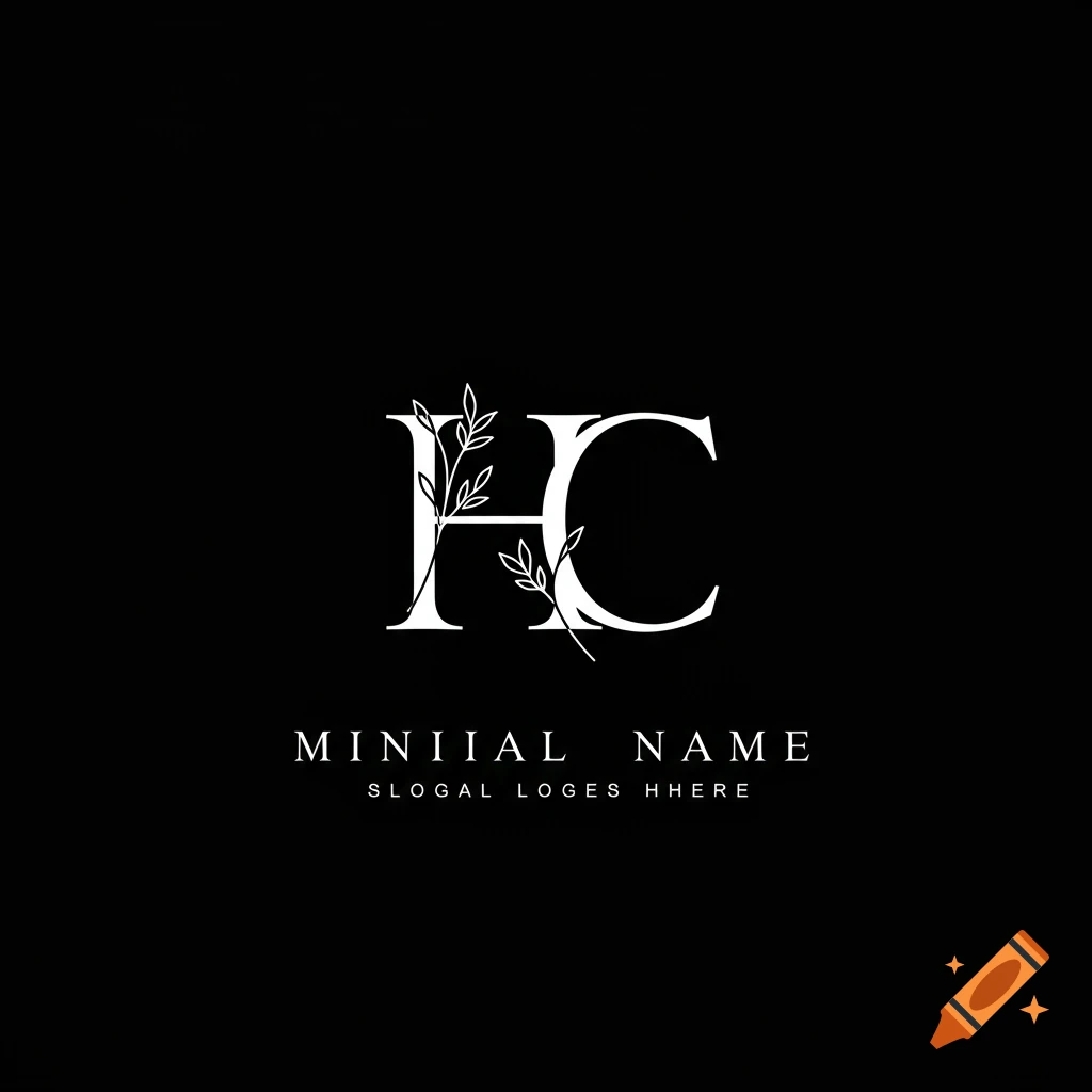 Black and white logo with letters HC and leaves, with placeholder text below.