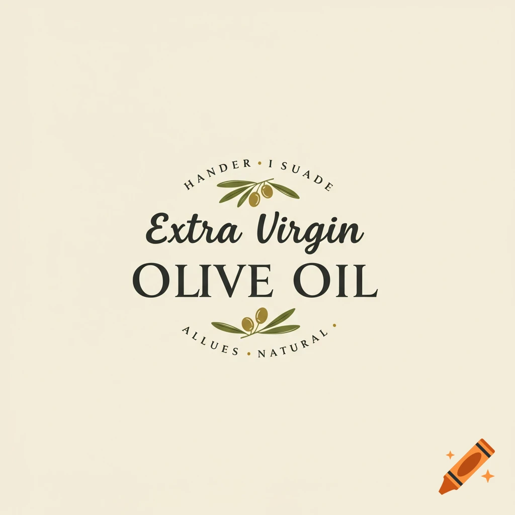 Logo for extra virgin olive oil with text and olive branches
