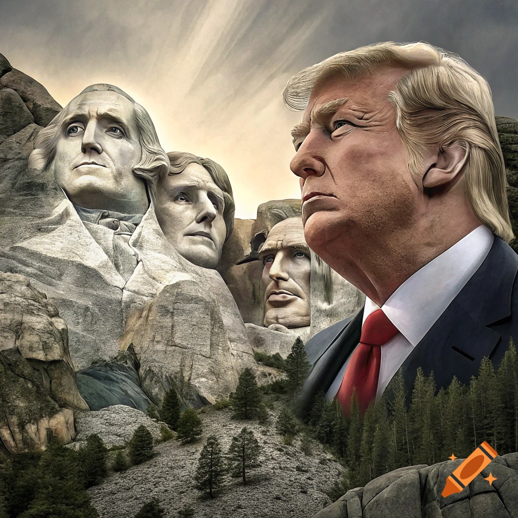 Mount Rushmore sculpture includes faces of US presidents and Donald Trump.