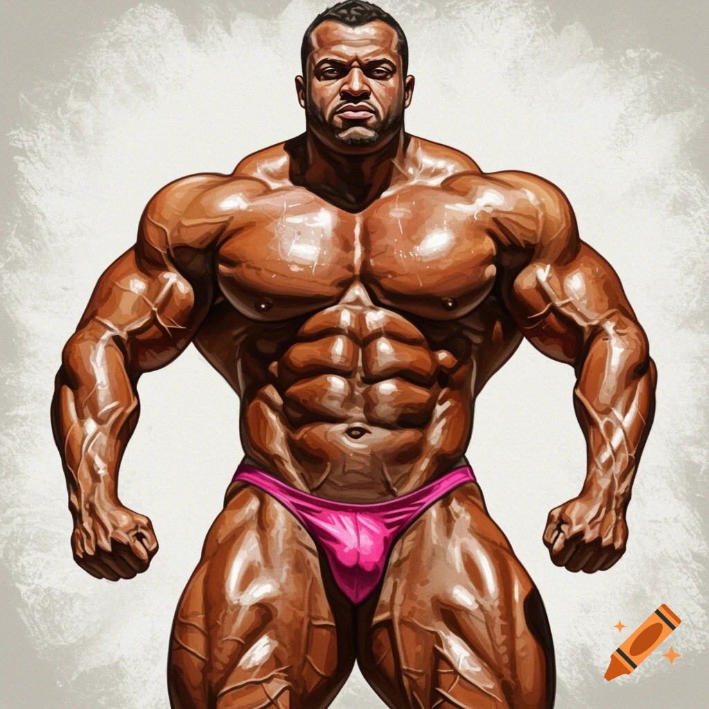 A very muscular bodybuilder posing in pink trunks.