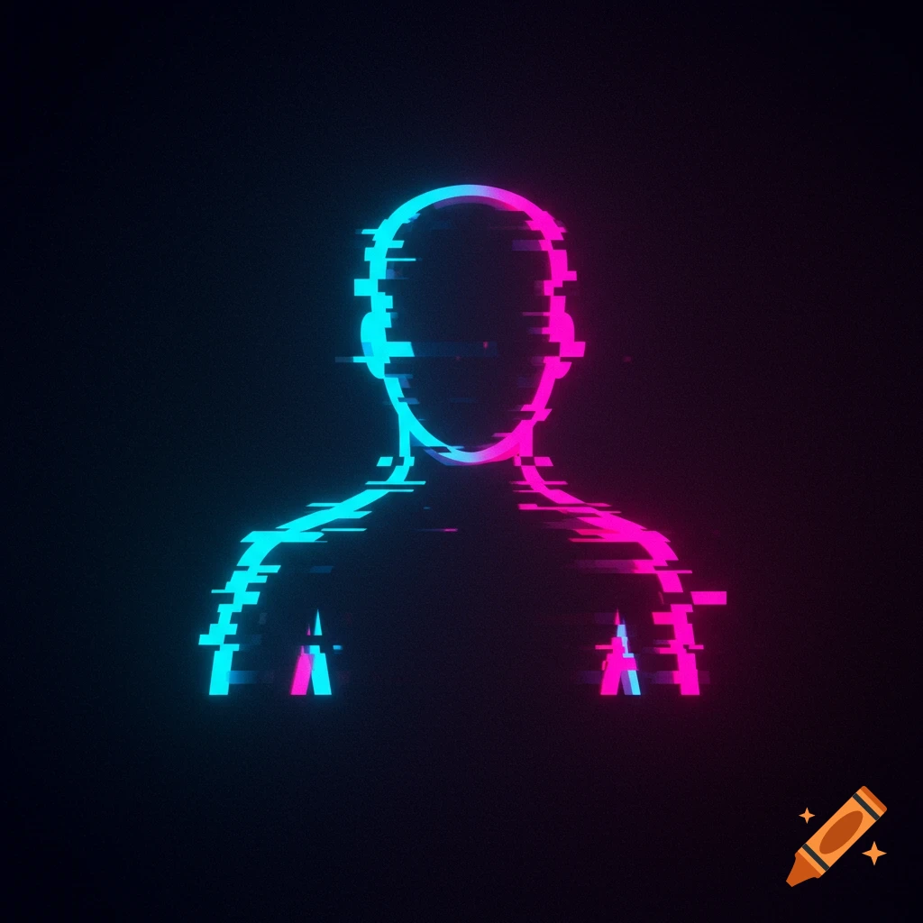 Abstract silhouette of a person with a neon blue and pink glitch effect.