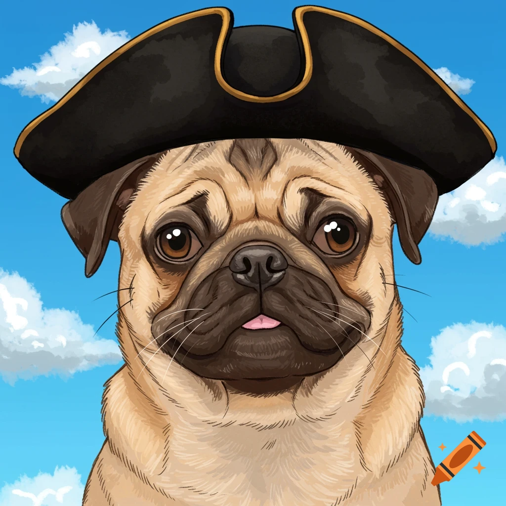 a pug wearing a pirate hat