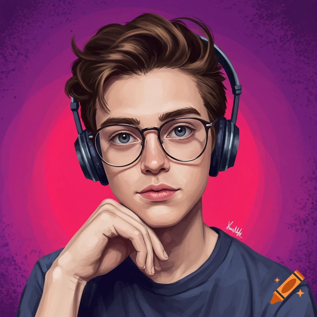 A young man with glasses and headphones resting his chin on his hand.