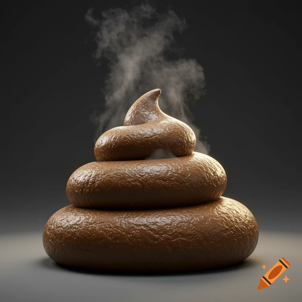 A hyperrealistic 3D rendering of a steaming pile of feces.