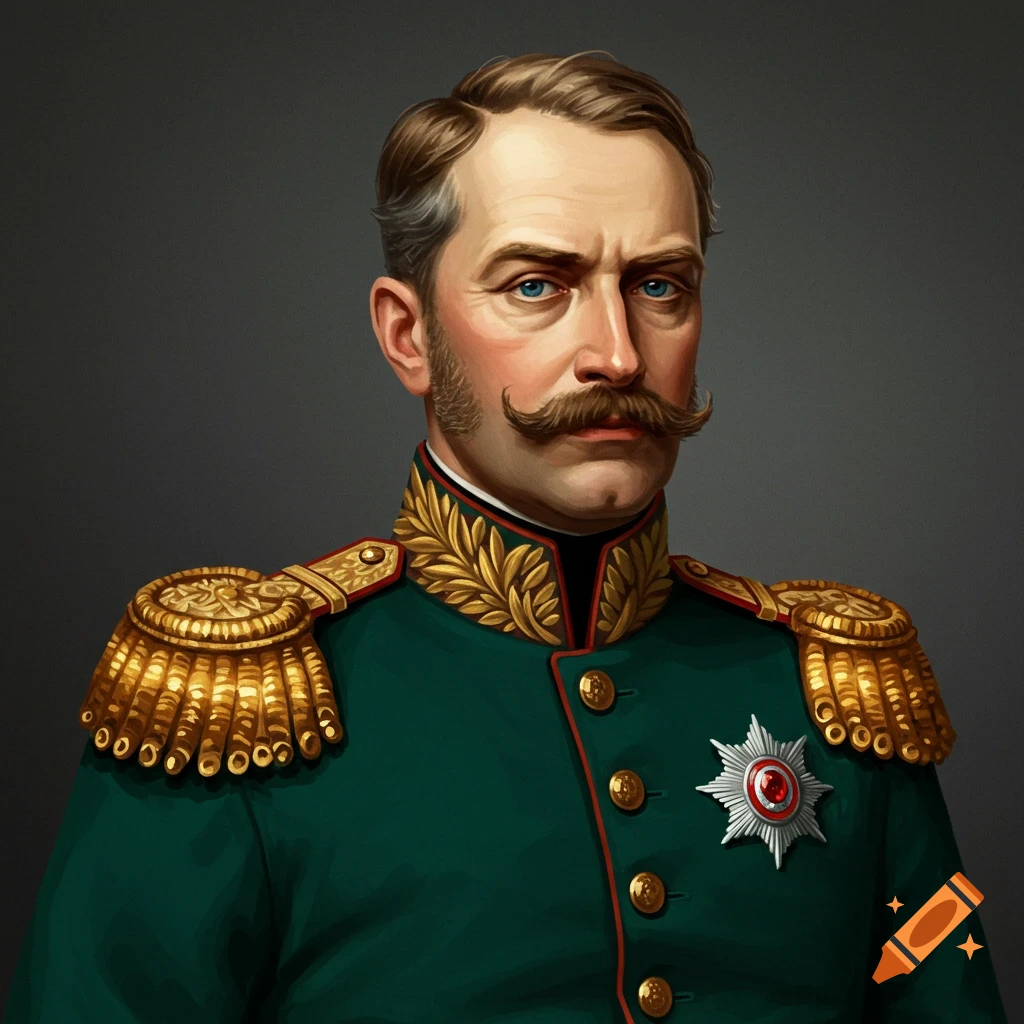 Portrait of a Russian Imperial General in a green uniform