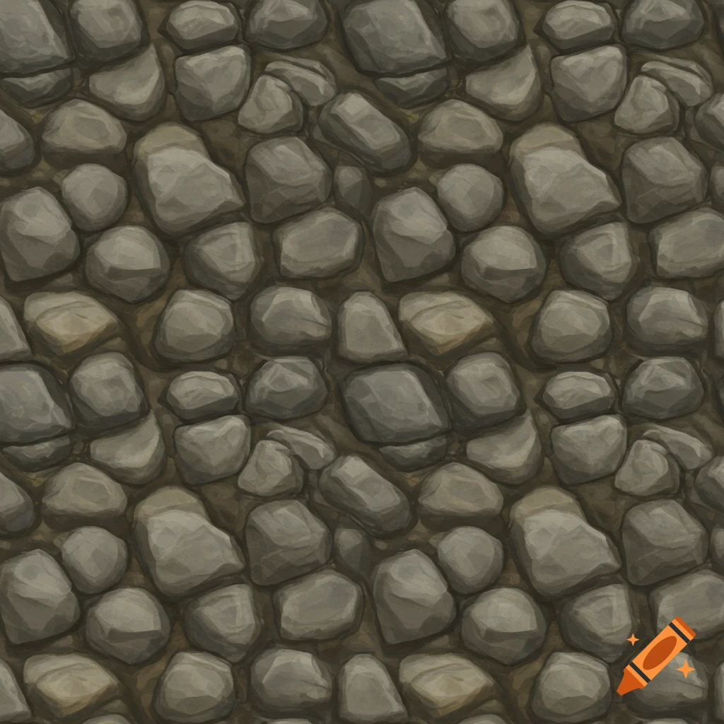 Seamless texture of gray stones and pebbles embedded in dirt.