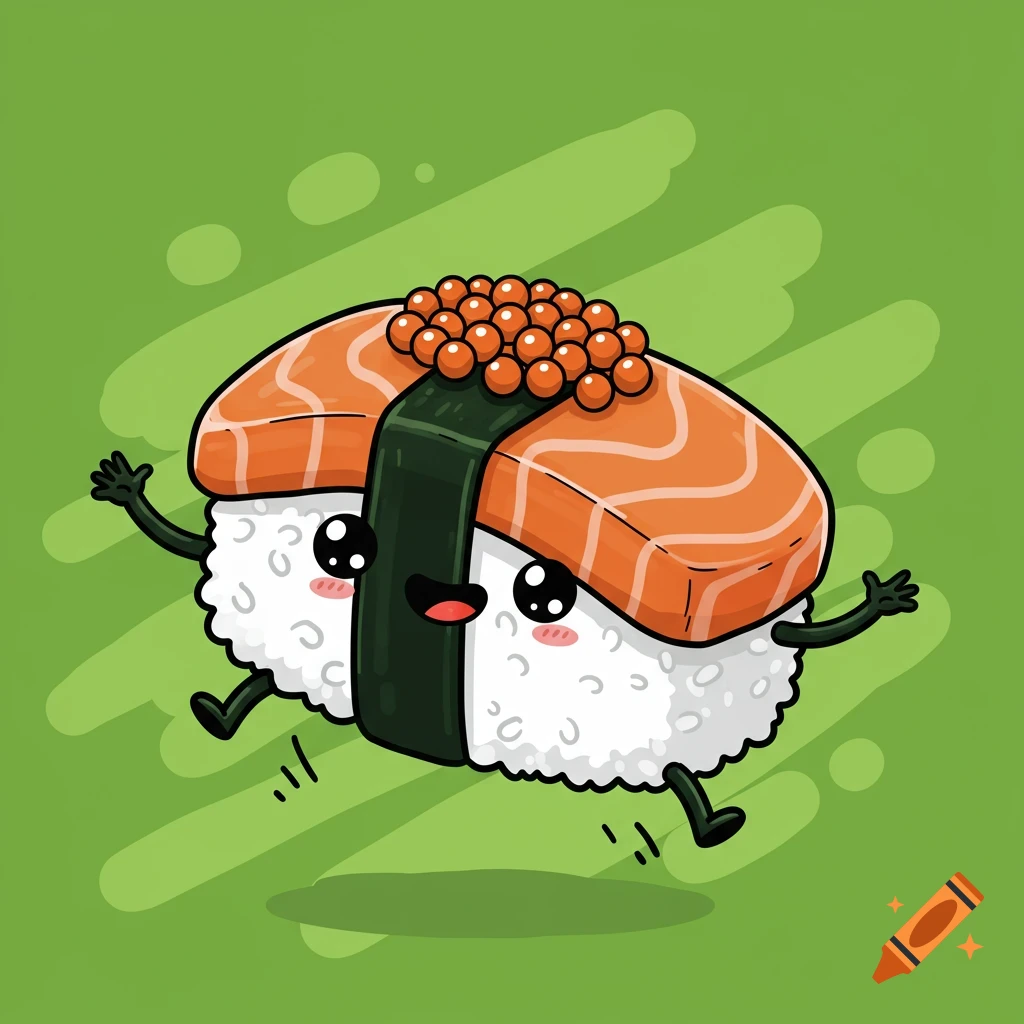 Cartoon sushi character running
