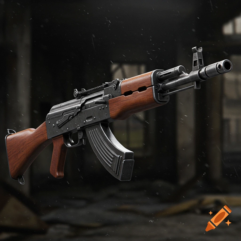 A realistic depiction of an AK-47 rifle